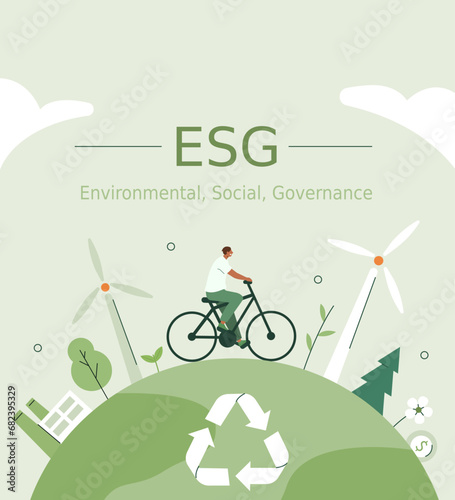 ESG development concept. Sustainable corporate business and industry. Environmental, Social and Corporate Governance. Vector illustration.