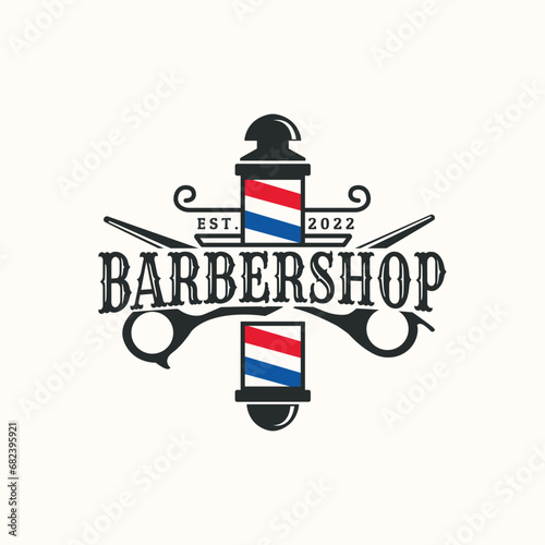 premium barbershop vintage logo vector minimalist illustration design, haircut barbershop symbol design