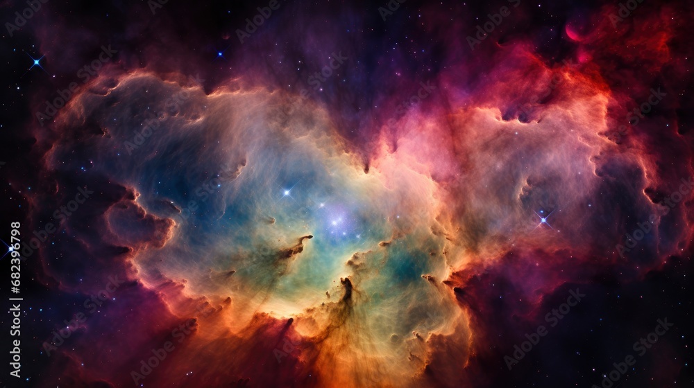 Colorful nebula, detailed high resolution image taken by James Webb Space Telescope