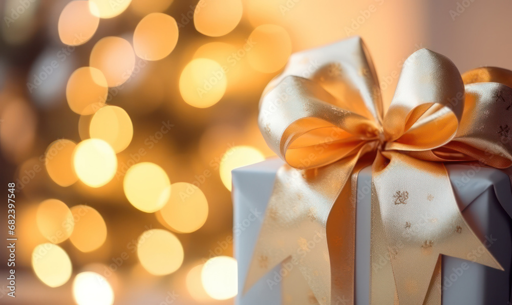 Festive Surprise, New Year's Gift with Ribbon and Bow - Unwrapping Moments of Happiness. Festive Surprise, New Year's Gift with Ribbon and Bow - Unwrapping Moments of Happiness.