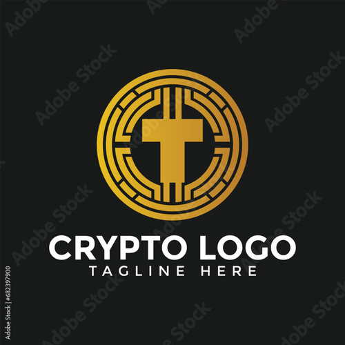 letter T crypto coin business logo, cryptocurrency logo, blockchain logo