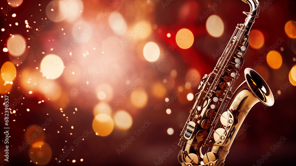 saxophone with christmas background - obrazy, fototapety, plakaty 
