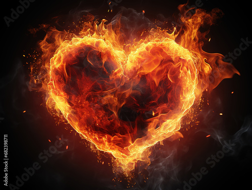 Beautiful heart made of fiery lava  Flame symbol of love  An unusual gift. Generative Ai
