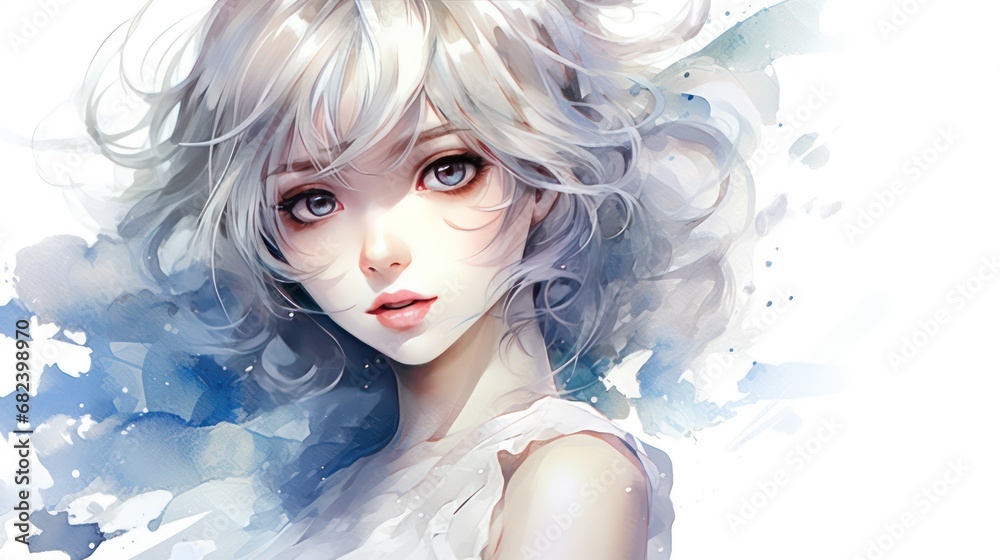 Anime girls on a white background in watercolor style