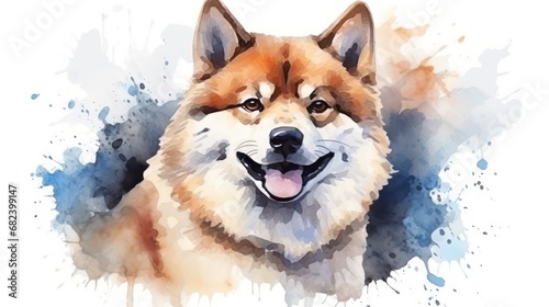 Akita on a white background in watercolor style photo