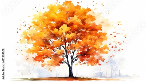 Tree in autumn on white background