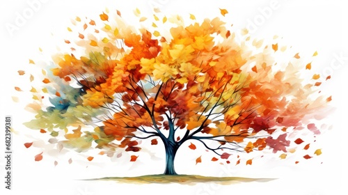 Tree in autumn on white background