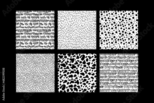 Decorative seamless pattern set with handdrawn shapes. Hand painted grungy ink doodles on light background. Trendy endless texture for digital paper, fabric, backdrops, wrapping