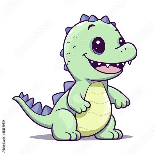 Cute green dinosaur cartoon character vector illustration