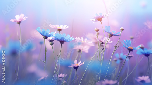 Pastel Wildflowers Blooming in a Dreamy Meadow at Dawn