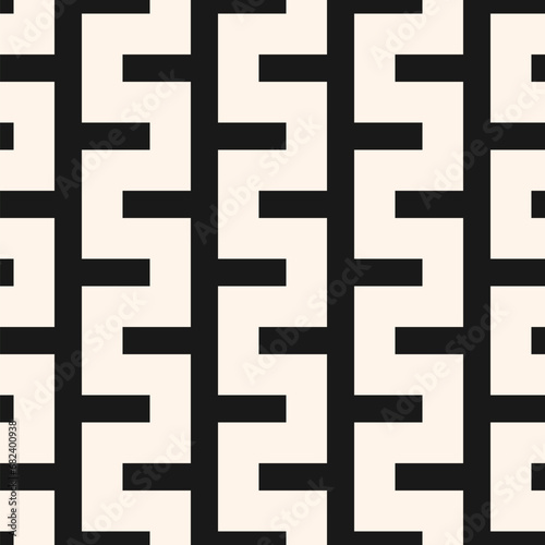 Seamless pattern with geometric design. Abstract black and white zigzag stripe texture. Vector background with simple snake lines. Repeat geo ornament for decor, print, textile, wallpaper, embossing