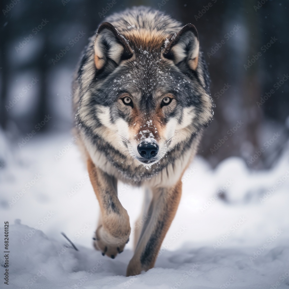 Wolf in the snowy forest