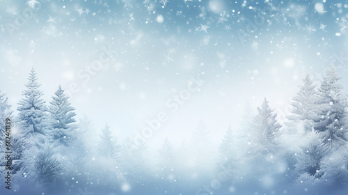 Winter Wonderland with Snow-Covered Trees and Falling Snowflakes © SMPTY