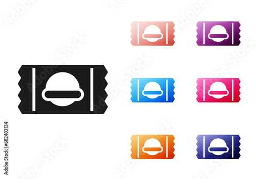 Black Sports nutrition bodybuilding proteine power drink and food icon isolated on white background. Set icons colorful. Vector