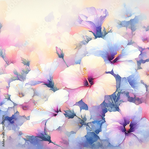 Rose of Sharon  Shrub Althaea  flower of South Koea watercolor background