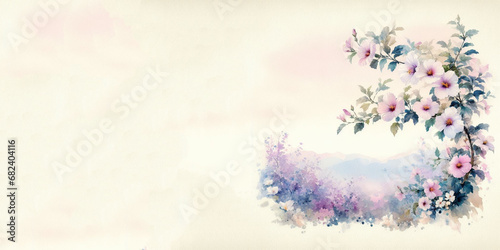 Rose of Sharon, Shrub Althaea, flower of South Koea watercolor background
