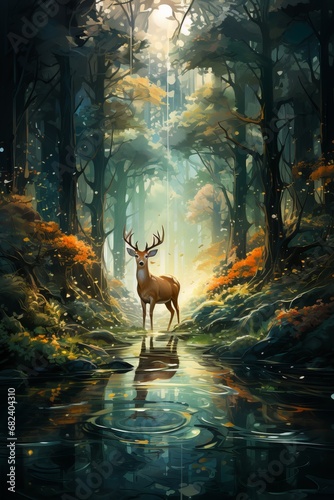 deer in the sunset , deer, deer in jungle, deer under the tree, deer in the forest