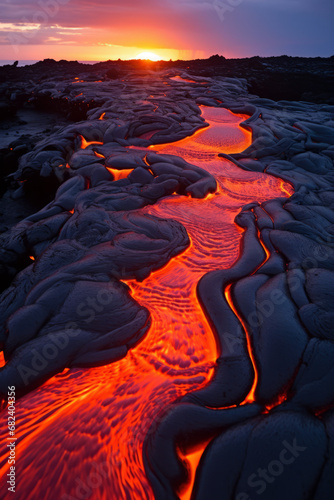 Flowing lava in Volcanoes National Park, Hawaii