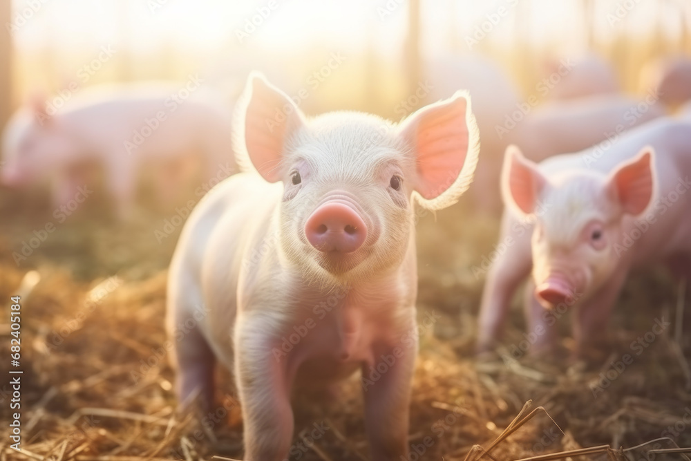Portrait of cute Piglets in the pig farm Portrait of cute Piglets in the pig farm