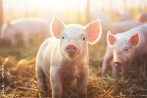 Portrait of cute Piglets in the pig farm © Fabio