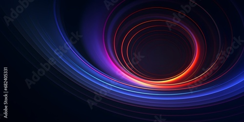Abstract colorful circular lines on dark blue background copy negative space radial moving flow glow optical art 3d illustration © Jing