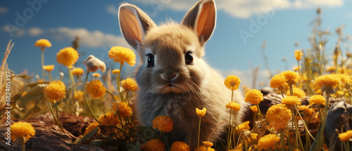 Frühlingsfreude: Der Hase im Blumenmeer photo