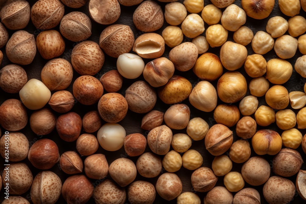 Macadamia nuts background. Natural tropical shelled whole nuts. Generate ai Macadamia nuts background. Natural tropical shelled whole nuts. Generate ai