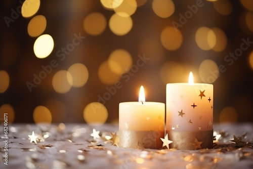 Two golden candles with stars