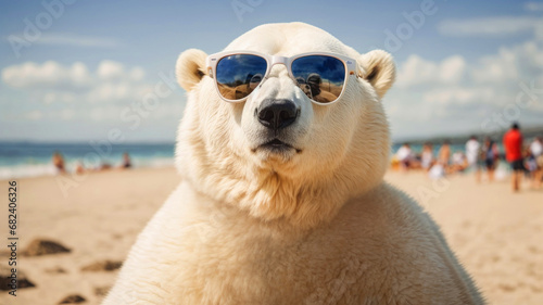 polar bear in sunglasses on the beach © Maksym
