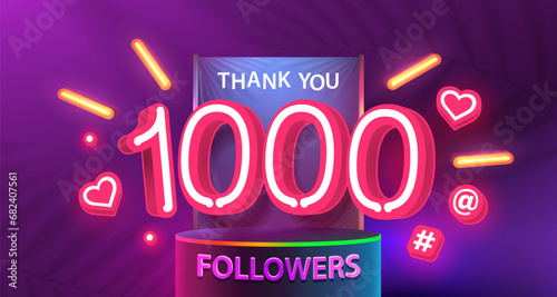 Thank you 1000 followers, peoples online social group, happy banner celebrate, Vector illustration photo