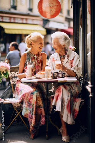 Generative ai two elderly women enjoying breakfast