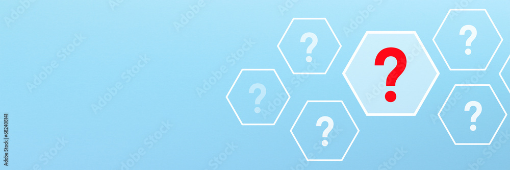 Question mark design with copy space on blue background - obrazy, fototapety, plakaty 