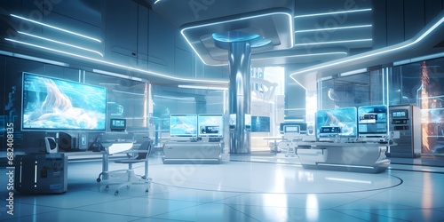 Modern hospital and communication network concept. Medical technology photo