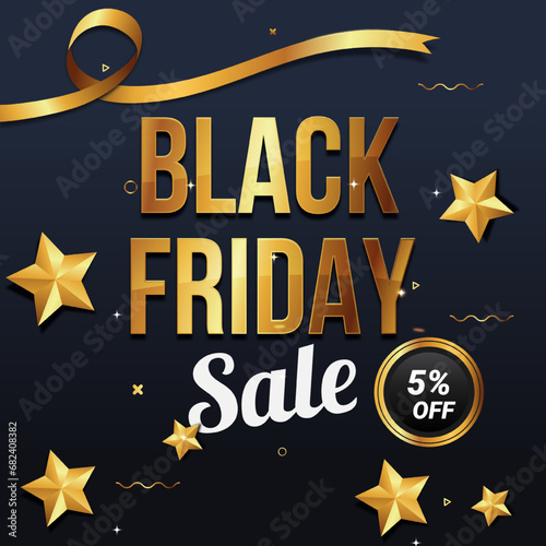 Black Friday Sale In Black and Blue background And Golden Star Design With Discount Up to 5% off. Massive Discount. Vector illustration. Special Day. Shop Now.