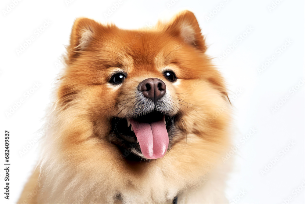 Funny dog isolated on white background. Studio portrait of a dog with surprised face.