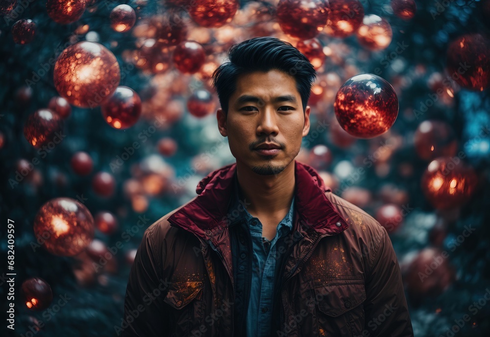 Naklejka premium handsome men surrounded by bubble light decoration