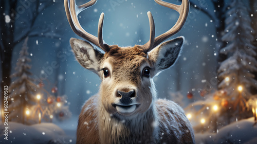 snowfall on reindeers in a forest digital art