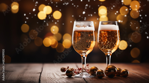 A glass of light beer on a Christmas background photo