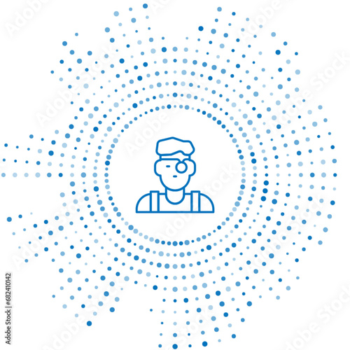 Blue line Jeweler man icon isolated on white background. Abstract circle random dots. Vector
