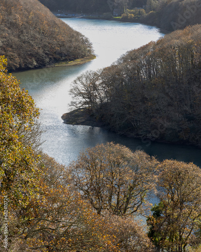 West Looe River from Trenant with autumn leaves on the  trees