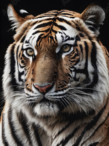 Portrait of a tiger on black background. Generative Ai