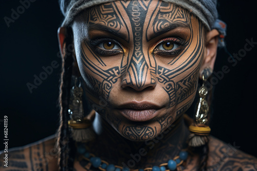 Extravagant woman covered with many tattoo hipster modern style Generative AI creative artwork