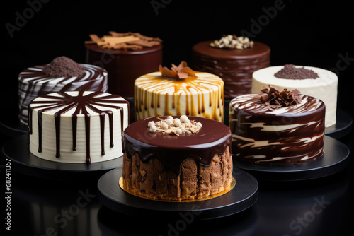 Assortment of beautiful cakes with glaze