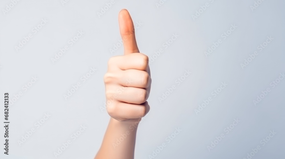 Hand showing thumbs up on the white background