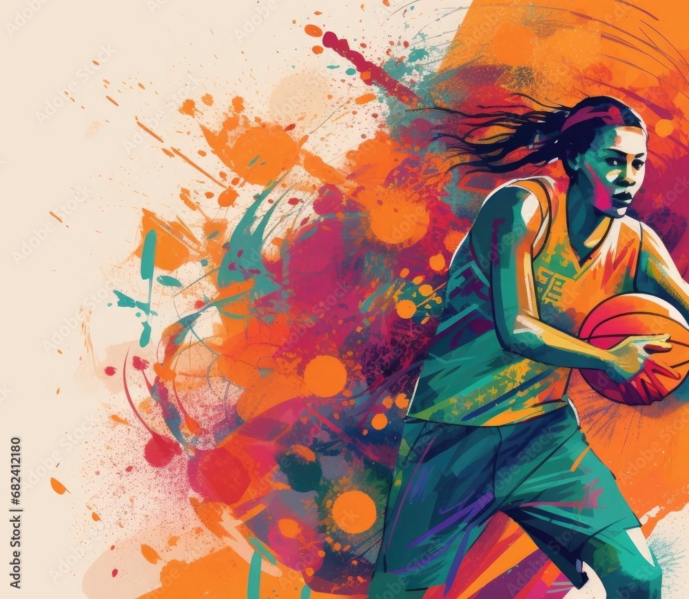 Captivating Portrait of a Woman Embracing the Game of Basketball Generative AI Captivating Portrait of a Woman Embracing the Game of Basketball Generative AI