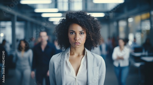 An African American female subjected to workplace racial bias and anti-harassment measures. photo