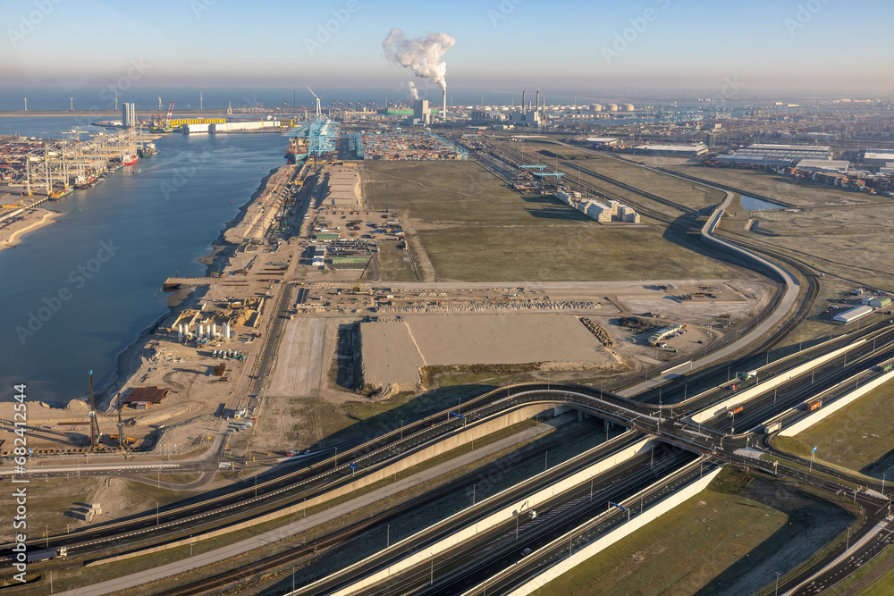 Aerial view Industrial area Maasvlakte in the Port of Rotterdam