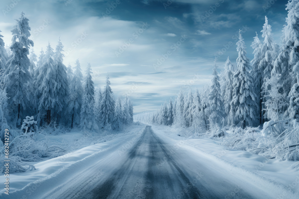 Obraz premium Forest snowy road on a winter day