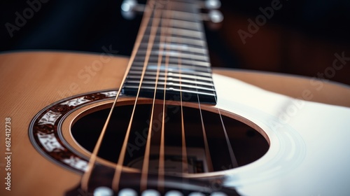 Close-Up Image of a Cowboy's Acoustic Guitar with Detailed Strings for Musical Enthusiasts