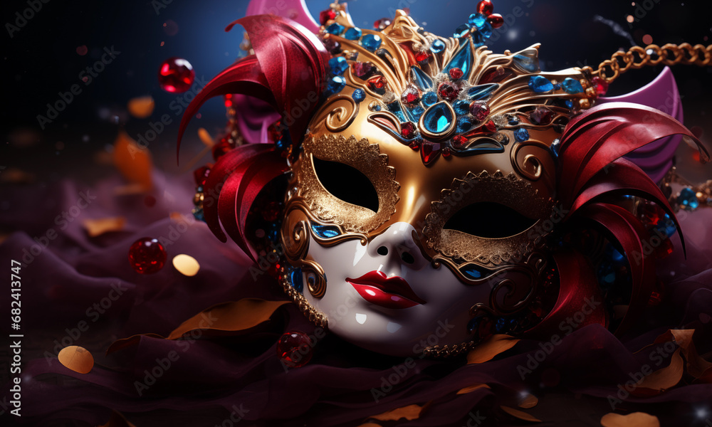 Carnival mask on festive background close up